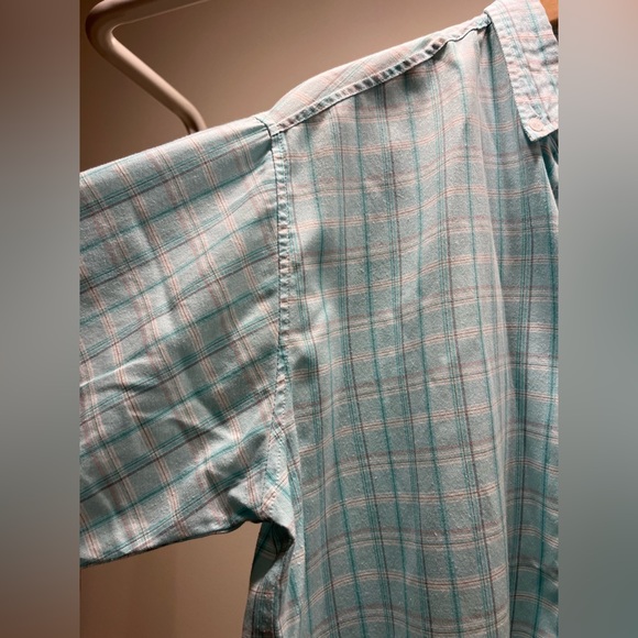 LACOSTE short sleeve blue plaid button up shirt, men’s medium 💯 cotton - Picture 4 of 12